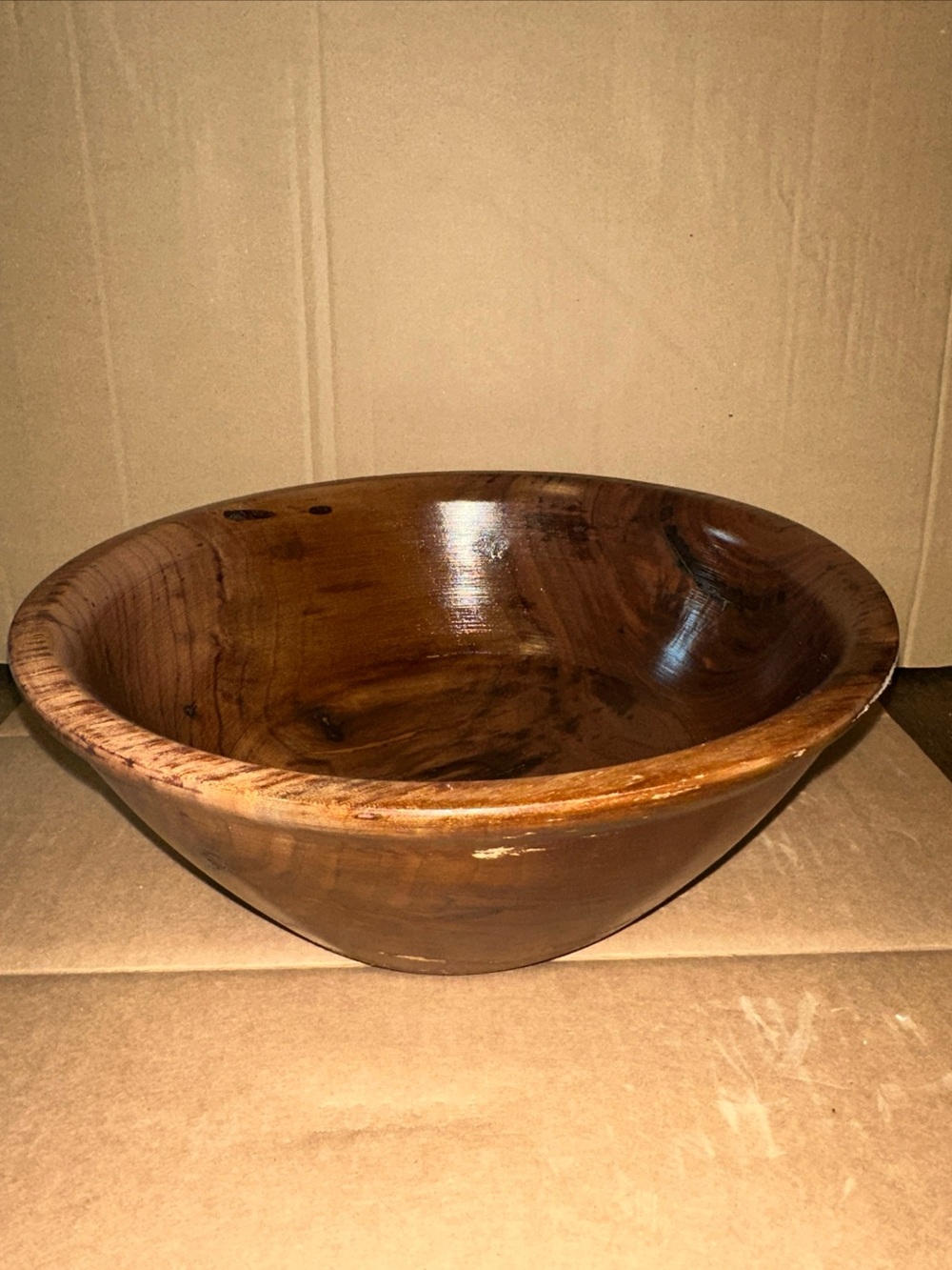 Hand-Finished Brown Wooden Serving Bowl - Classic Dining Accent signed